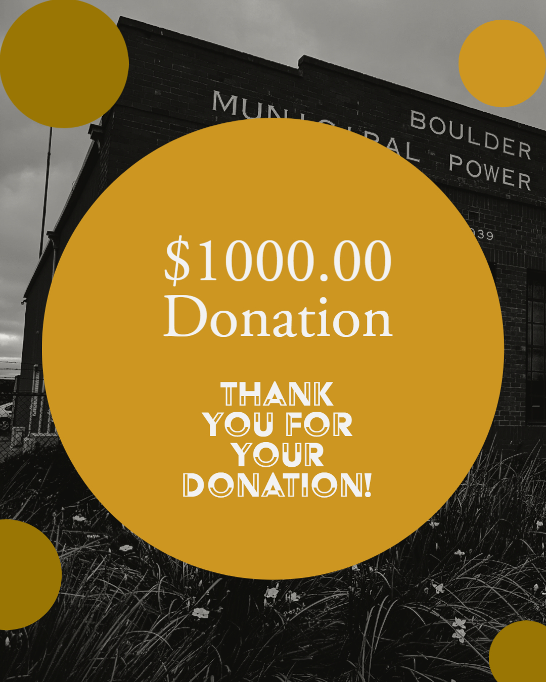$1000.00 Donation. Tax Deductible
